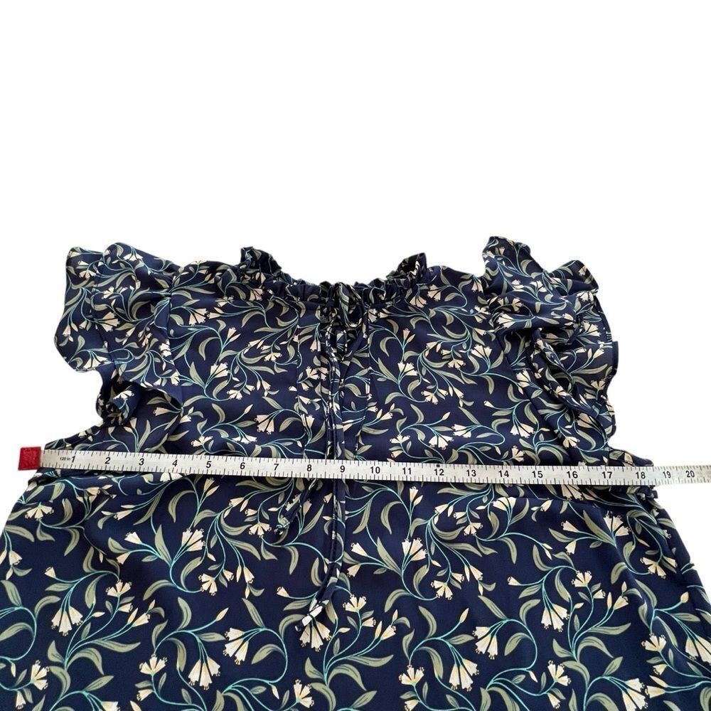1. State Navy Floral Flutter Sleeve Tie Neck Blouse - Picture 4 of 8